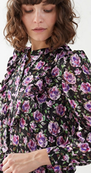 & Other stories printed ruffle bib Midi dress - Picture 2 of 4